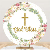 Lofaris God Bless Leaves Flower Happy Birthday Round Backdrop